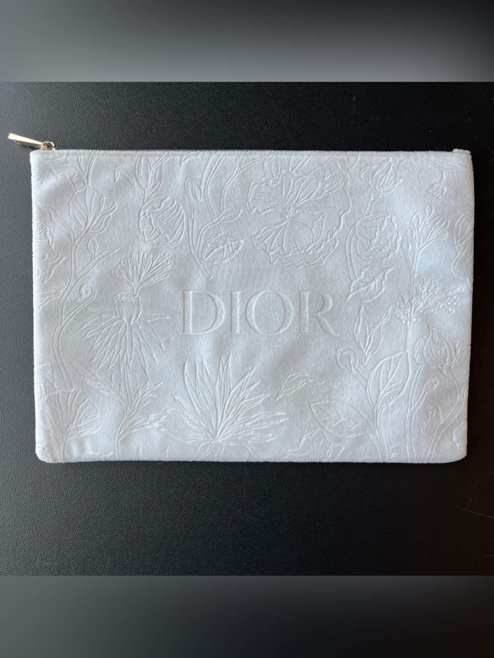 Christian Dior White Floral Cosmetic Bag With Gold Zipper